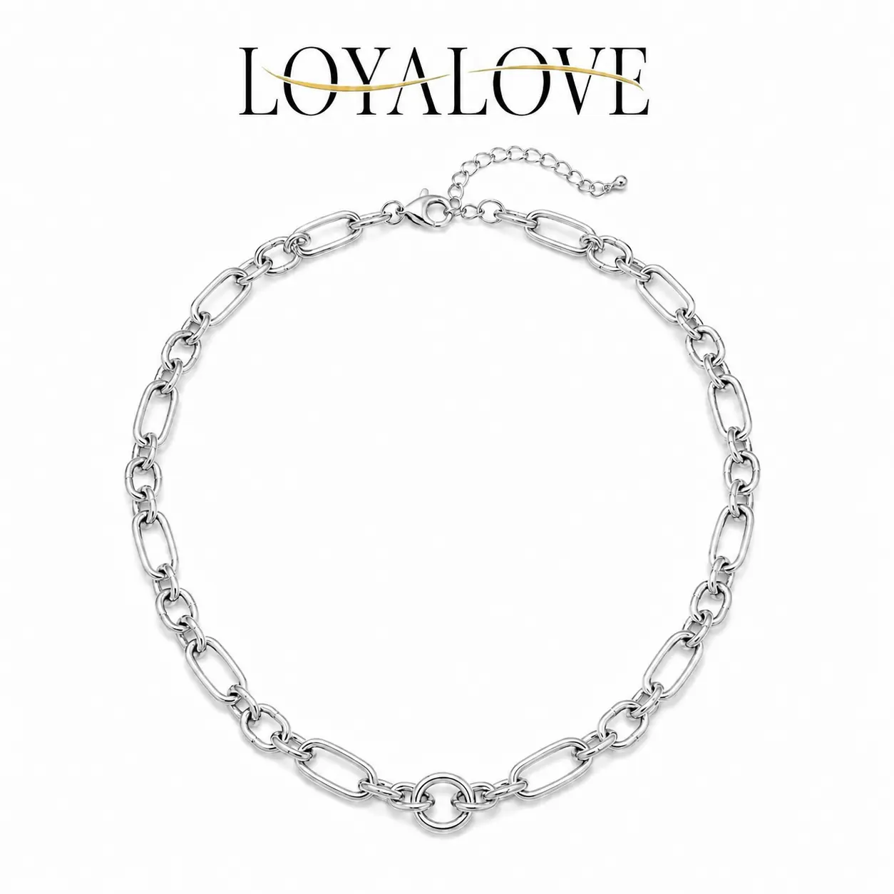 LOYALOVE Silver Paperclip Chain Necklace for Women, Chunky O-Ring Statement Collar, Adjustable Y2K Minimalist Everyday Jewelry Gift
