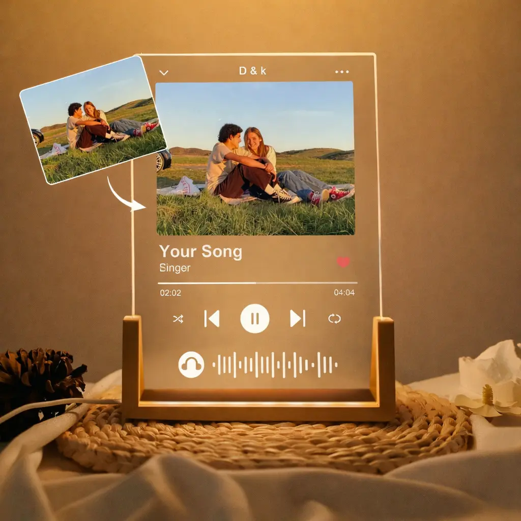 Music Photo Name Night Light, Custom Photo Music Plaque, Personalized Song Acrylic Plaque, Custom Gifts for Him Boyfriend, Valentines Day Gift for Bf, Anniversary Gift, Valentine's Gifts for Bf