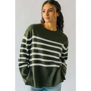 The Cosima Striped Sweater in Olive