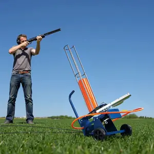 VEVOR Clay Target Thrower, 75-80 Clays Pigeon Thrower, 55+ Yards Automatic Skeet and Trap Launcher on Wheels - with Adjustable Angle, Foot Pedal Pull Handle for Clays Throwing, Shooting Sports
