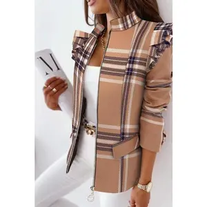 Ruffled Plaid Blazer hooded