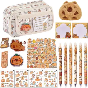 Cute Stationery Set for Girls, Kawaii Capybara Stationery Set with Pencil Case, Pens, Stickers & Memo Notes, Aesthetic Desk Accessories,  to School Stationery  for  Teens