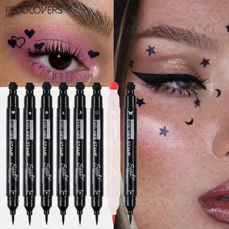8pcs/set Double Head Moon Star Heart Liquid Eyeliner Pen Black Stamp Makeup Seal Eyeliner Pencil Waterproof Cosmetic Eye Makeup Products Eye Makeup Supplies Perfect Eye Makeup