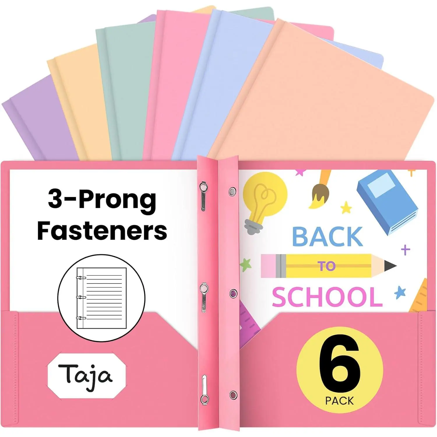 Plastic Folders with Pockets and Prongs (6 Pack, Pastel Colors), 2-Pocket Poly Folders with 3 Hole Punch and Business Card Slot, Fits Letter Size Paper, for School, Office, or Home Use