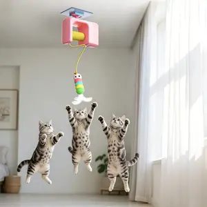 Interactive Hanging Cat Toys for Indoor Cats, Automatic Caterpillar & Flying Bird Self‑Play Toys for Door Frame, Stimulating Chase Toys for Bored Adult Cats – Blue & Pink jumping irregular