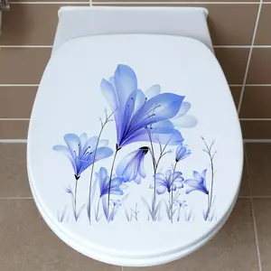 A creative light blue watercolor floral spring and summer toilet sticker for bathroom and restroom decoration, size 30*30cm, MS3053