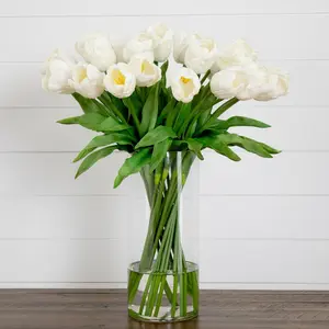 Signature Collection 26” Giant Tulip Artificial Arrangement in Glass Vase Signature Collection 26” Giant Tulip Artificial Arrangement in Glass Vase
