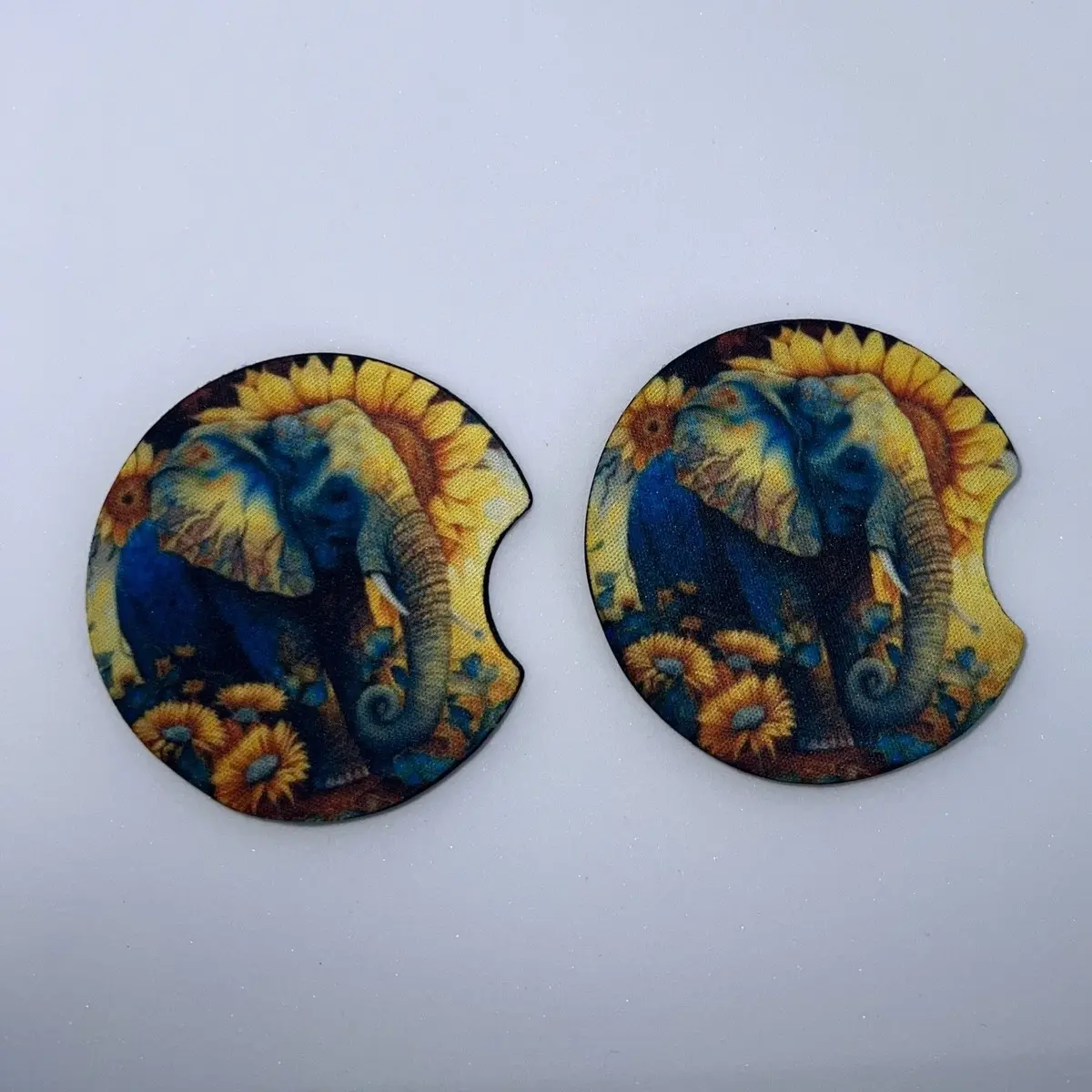 SUNFLOWER ELEPHANT Custom Car Cup Tumbler Sublimation Coasters