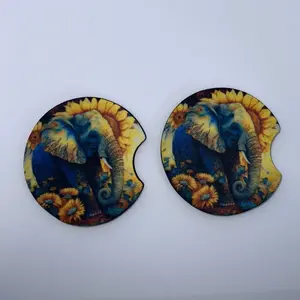 SUNFLOWER ELEPHANT Custom Car Cup Tumbler Sublimation Coasters