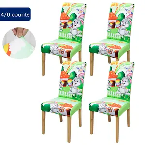 Easter Themed Chair Cover, 4/6 Counts Removable Washable Chair Slipcover, Chair Protector for Home Dining Room Hotel Garden Party