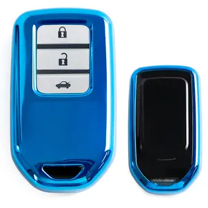 iJDMTOY Chrome Finish Blue TPU Key Fob Protective Cover Case For Honda Accord Civic Crosstour HRV FIT Odyssey Ridgeline, etc