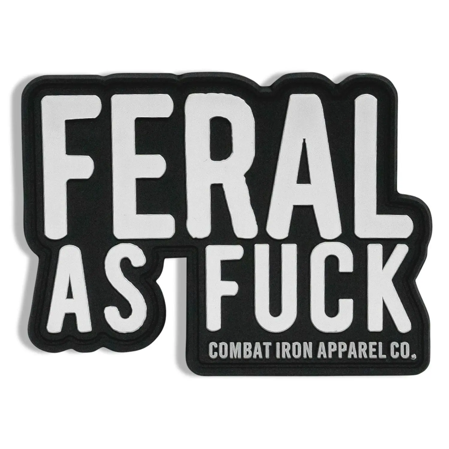 Combat Iron Apparel Co. Feral As Fuck Die-Cut Shape PVC Aftermarket Patch, 3" Tall x 3.5" Wide, Automotive & Motorcycle Car Interior Decoration Accessory