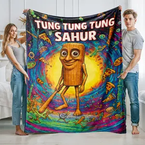 Brainrot Pattern Print Shawl Blanket, Flannel Throw Blanket, Ideal Birthday Gift for Boys Girls Men Women, Multifunctional Bed Sofa Chair Decor, High-Definition Velvet Camping Blanket