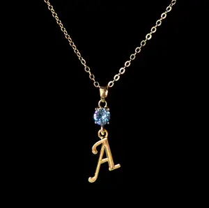 March 18K Gold Plated Necklace with Genuine Swarovski Crystal Birthstone Personalized Letter Pendant