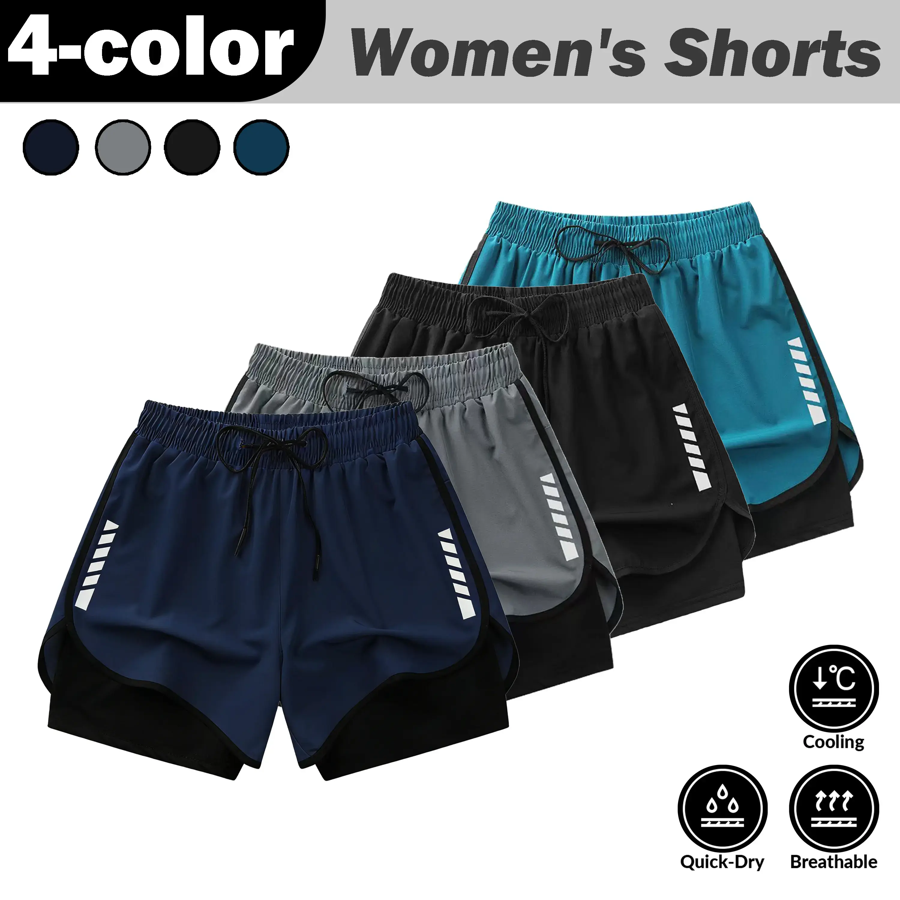 Women’s summer quick-dry sports shorts—cool, breathable hot pants with a faux two-piece design to prevent exposure; suitable for fitness, yoga, and running.