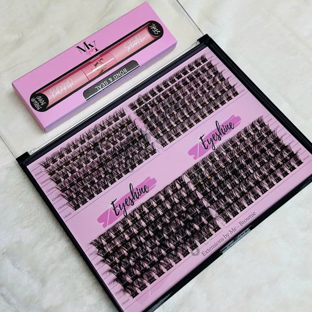 Eyeshine Brownie XXL tray (brown 10-18mm) lashes with New forever curl hair fiber includes a Brown bond and seal