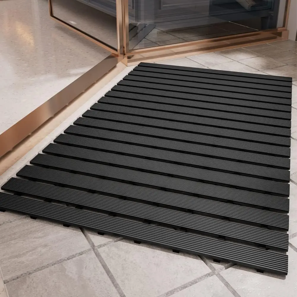 Shower-Mat Non Slip,  Heavy Duty Bathtub-Mat Curlable Quick Drain Sturdy Bath Tub Mat Without Suction Cups for Indoor Outdoor Use 17x36 Inch Black