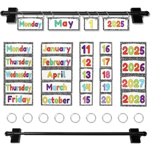 Rod Composition Notebooks Flip Calendar for Classroom Bulletin Board 57 count Lamination Cards Colorful Pastel Flip Calendar Adjustable  Rod (Composition)