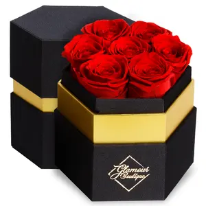 Timeless Charm Hexagon Black Box | 7 Red Roses Decor Decorative Timeless Charm Hexagon Black Box | 7 Red Roses Decor Decorative