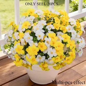 20 Bundles Artificial Flowers for Outdoors, UV Resistant Fake Morning Glory Flowers Faux Plastic Plants for Planter Front Door Window Box Patio Yard Porch Indoor Home Decor (Yellow, White)