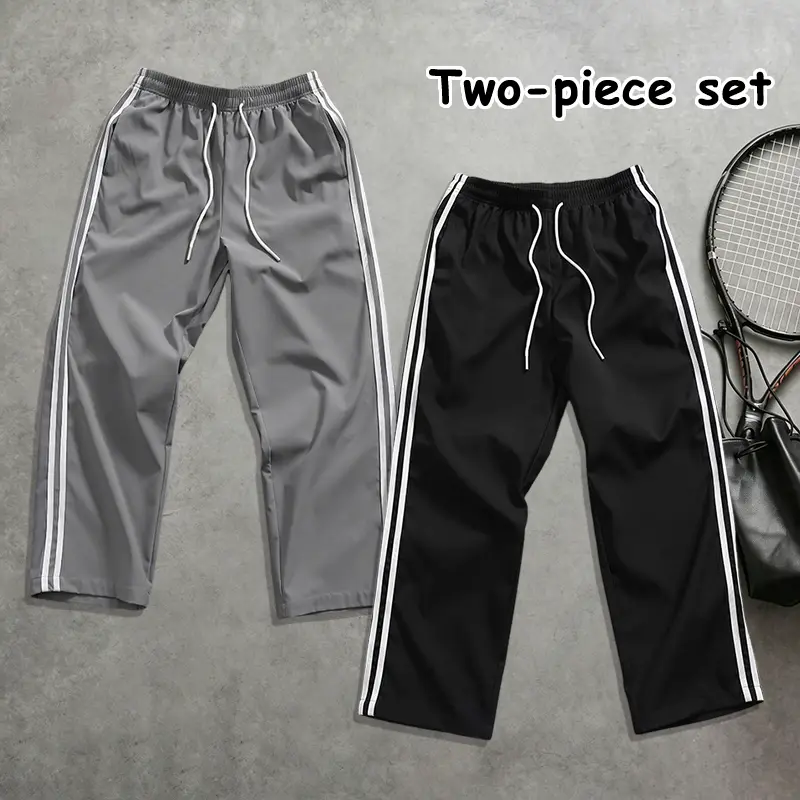 Value 2-Piece Men’s Striped Jogger Set, Lightweight Straight-Leg Casual Pants with Elastic Waist