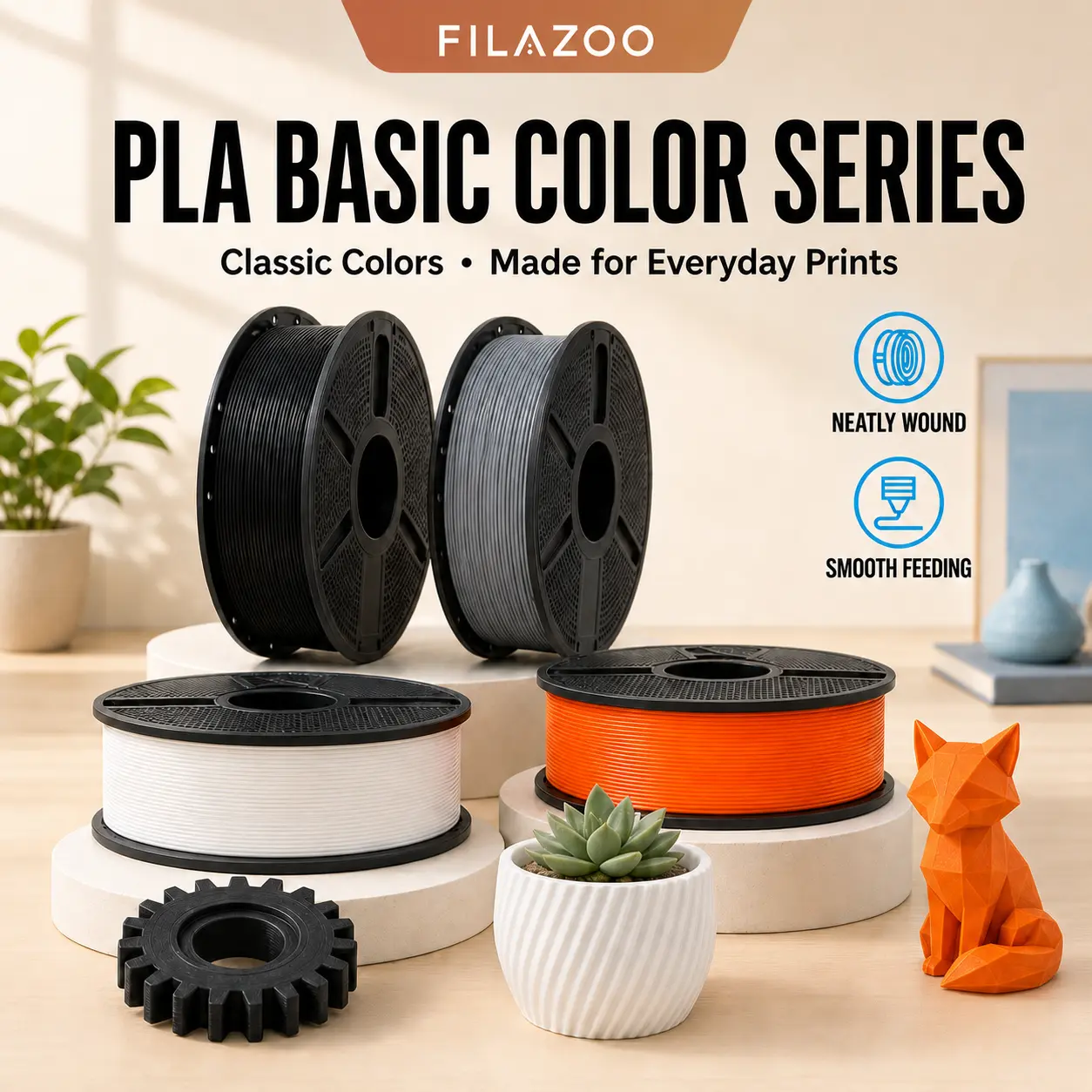 FILAZOO Classic PLA 3D Printer Filament 1.75mm 1KG Spool | Premium Solid Colors | High Speed Tangle-Free Smooth Extrusion | Compatible with Bambu Lab X1/P1S/A1, Creality Ender 3, FDM Printers