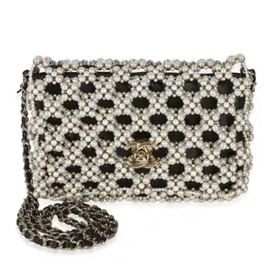 Pre-owned CHANEL embellished Shoulder Bags NY151127 Black Gold Metal Pearl Mini Flap Bag