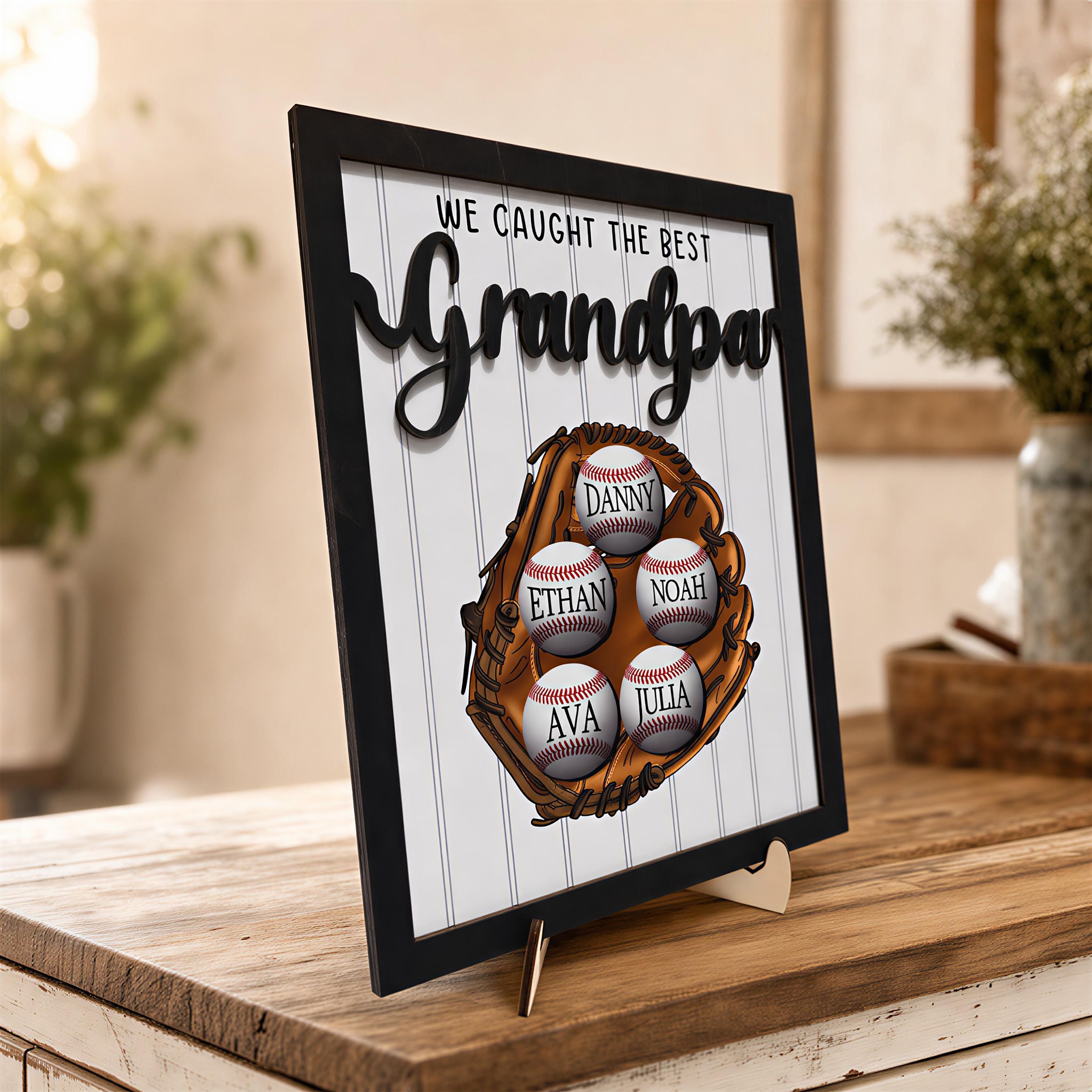 Father’s Day Baseball Plaque, Custom Wooden Frame Sign, Personalized Kids Names Baseball Decor, Gift For Dad From Children, Rustic Father’s Day Keepsake, Custom Family Home Decoration