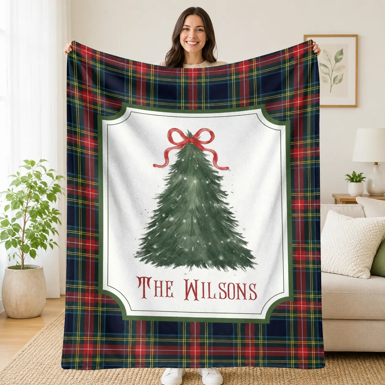 Christmas Tree Flannel Blanket Festive Tartan Plaid Pattern Soft Plush Lightweight Warmth Durable Breathable Fabric Cozy Winter Holiday Throw For Home Decor Couch Sofa Bed Travel Nap, Christmas Gift
