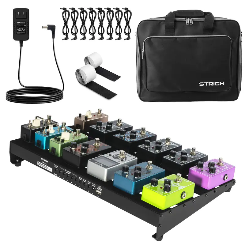 STRICH Guitar Pedal Board with Built-in Power Supply, Pedal Board 18 x 11" Lightweight 2.65lb Aluminum Alloy, PedalBoard with Pedal Cables, Bag, Hook Loop Strips PB-S18