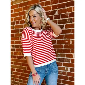 Soft Lines Striped Knit Top, Red