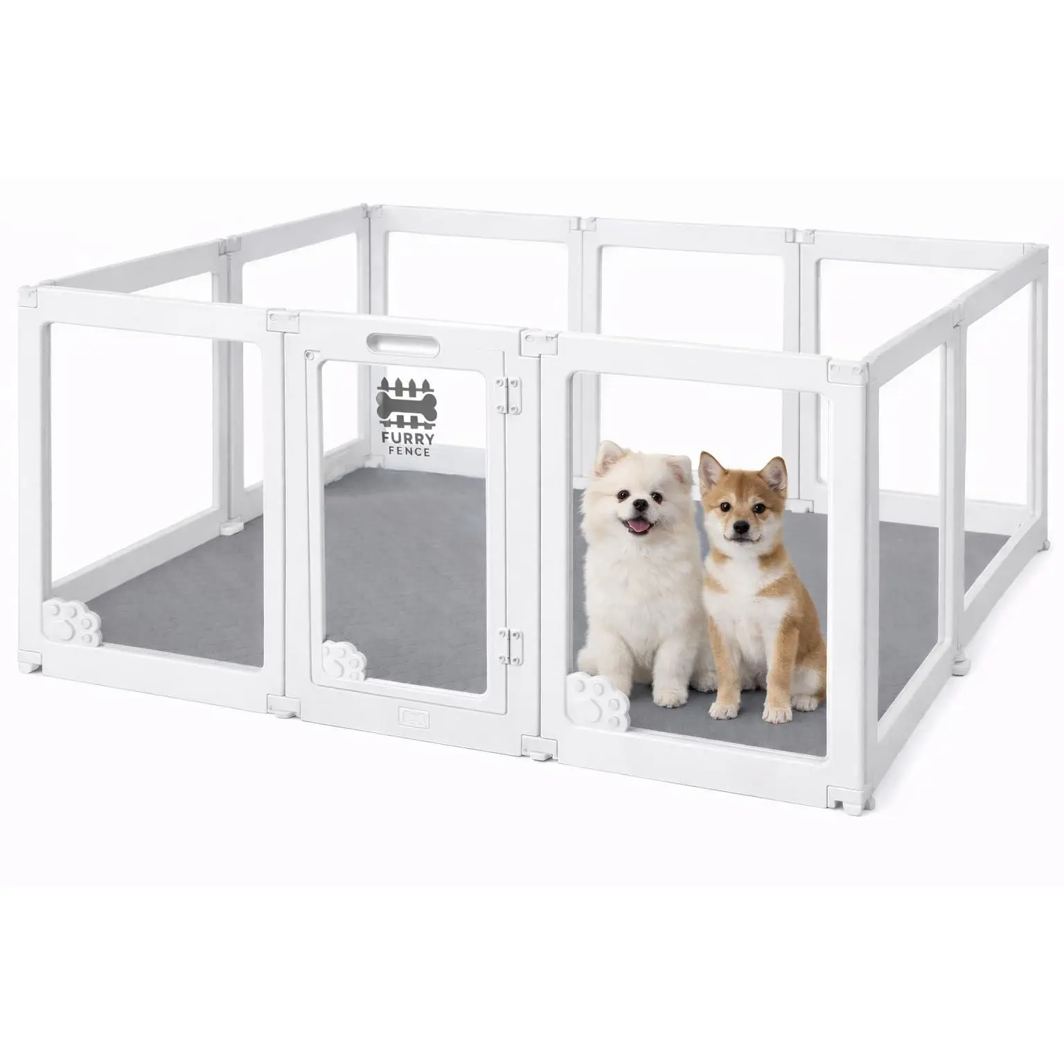 Furry Fence 10- Panel Clear Pet Playpen with Floor Pad, Perfect Size for Indoors, Easy Assembly