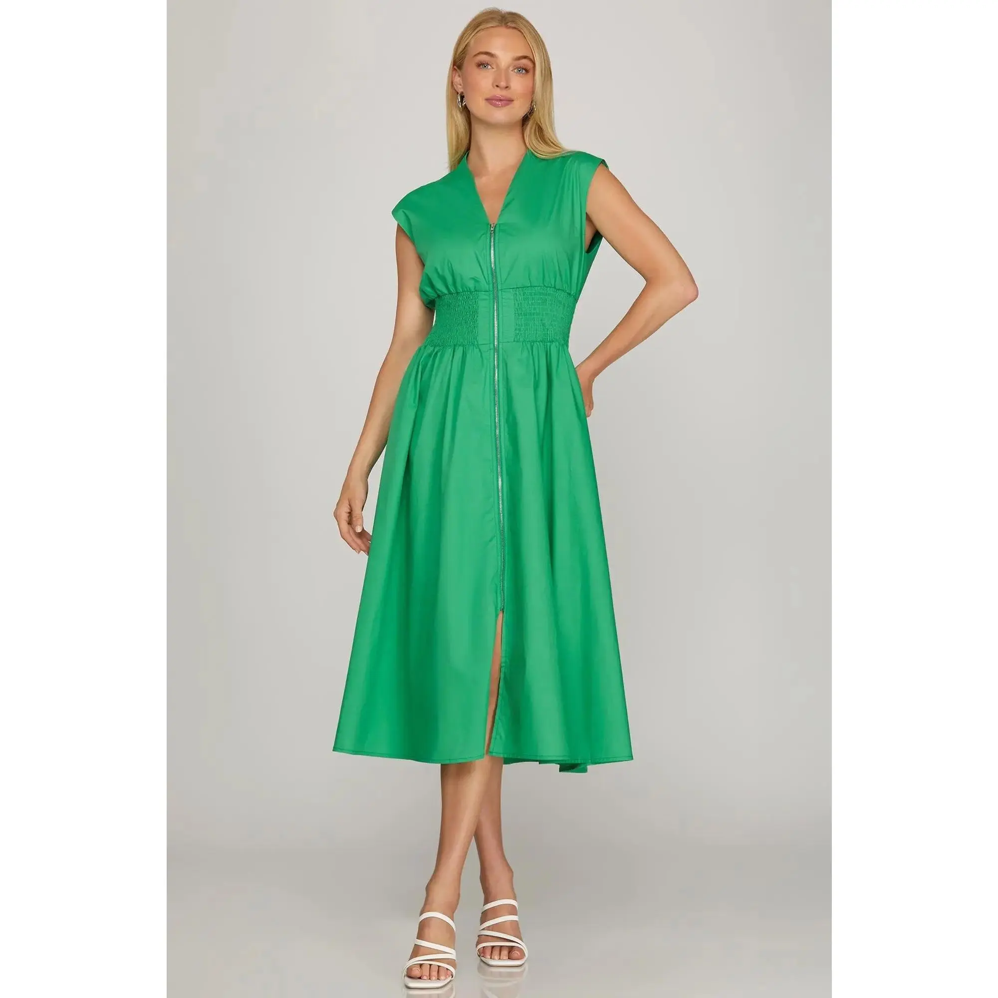 She & Sky Green Zip Up Maxi Dress