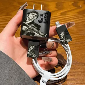 Gun Scarface Apple Phone Charger Protector Set, 20w/18w Adapter, Data Cable Organizer, Compatible with iPhone 11-16 Series