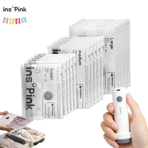 [DealsForYouDays] Inspink Cordless Vacuum Sealer Multipack with 3 Large & 3 Small Vacuum Sealer Bags, 25W USB Rechargeable 1500mAh Mini Pump, PE/PA Blend Durable Waterproof Pouch, Home/Travel Space Saving Storage Organizer (Saves 2–3 Sweaters)