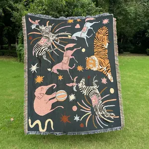 circus troup Pattern Design Bohemian Bed Blanket - Yarn Thick Breathable with Tassels for Home Decor Sheet Living Shawl Tapestry Yoga Couch Sofa Chair Tablecloth Garden Office Travel Outdoor Camping Picnic Not Printed No Faded No Pilling