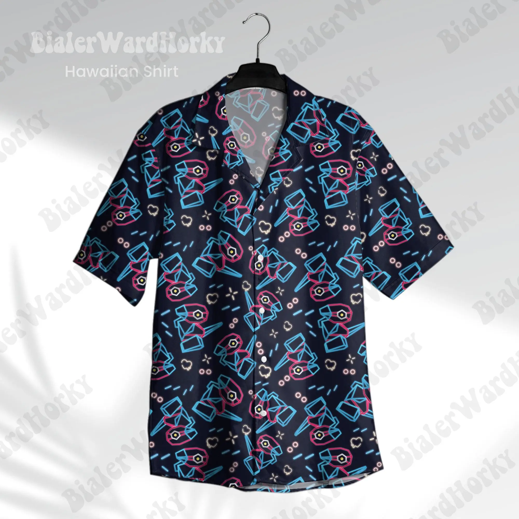 Porygon Hawaiian Shirt  HG l Geometric Aloha Outfit Anime Game Gifts