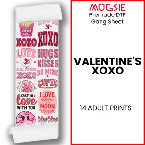 Valentine's XOXO: 20x60 Direct-to-Film Gang Sheet with Sequin Glitter Faux DTF Transfer