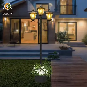 Hoodink 3-Head Solar Outdoor Post Light Waterproof with Clear Glass & Metal for Garden Fence Backyard Patio Lighting 200 Lumens IP65 Weather-Resistant