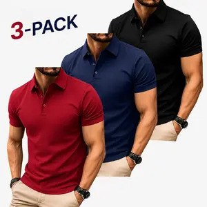 3-Pack Men’s Solid Polo Shirts, Breathable Stretch for Golf and Everyday Wear