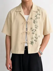 INCERUN Men's Short Sleeve Floral Flower Tie-Dye Embroidered Casual Daily Shirt, Comfortable and Stylish Design, Perfect for Everyday Wear