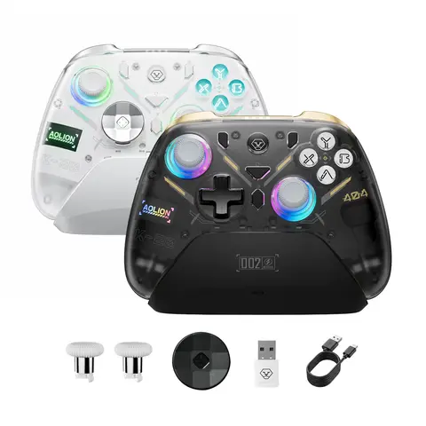 AOLION K20 Wireless Game Controller (Not for Xbox/PS) - Anti-Drift Hall Effect Gamepad with Charging Dock, RGB Lighting, Swappable D-Pad, Cable Included, Compatible with Switch, PC, iPad, Smartphone - Accessories for Gamers