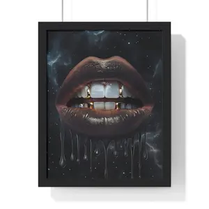 Galaxy Lips & Gold Grillz Poster – Chic Urban Wall Art, Unique Room Decor, Unframed