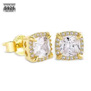 Princess Cut CZ Stone Stud Mens Earrings fathersdaygift