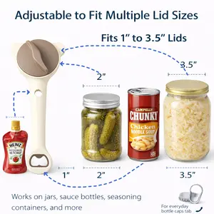 4-in-1 Jar & Bottle Opener, Adjustable 3-Prong Lid Gripper with Stainless Steel Anti-Slip Clips, Easy Open Kitchen Gadget for Seniors & Arthritis Hands