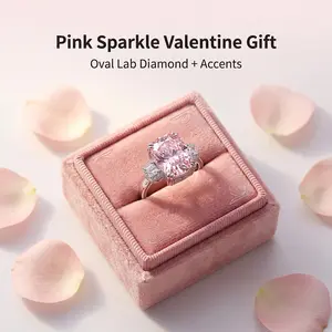 Luxury Cushion Cut Pink Diamond Ring, White Gold Plated Color Gemstone Ring, Elegant Party Index Finger Ring