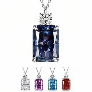 7ct 8*10 Rectangle Ice-Flower Cut High-Carbon Diamond Pendant -S925 Silver Necklace Women's
