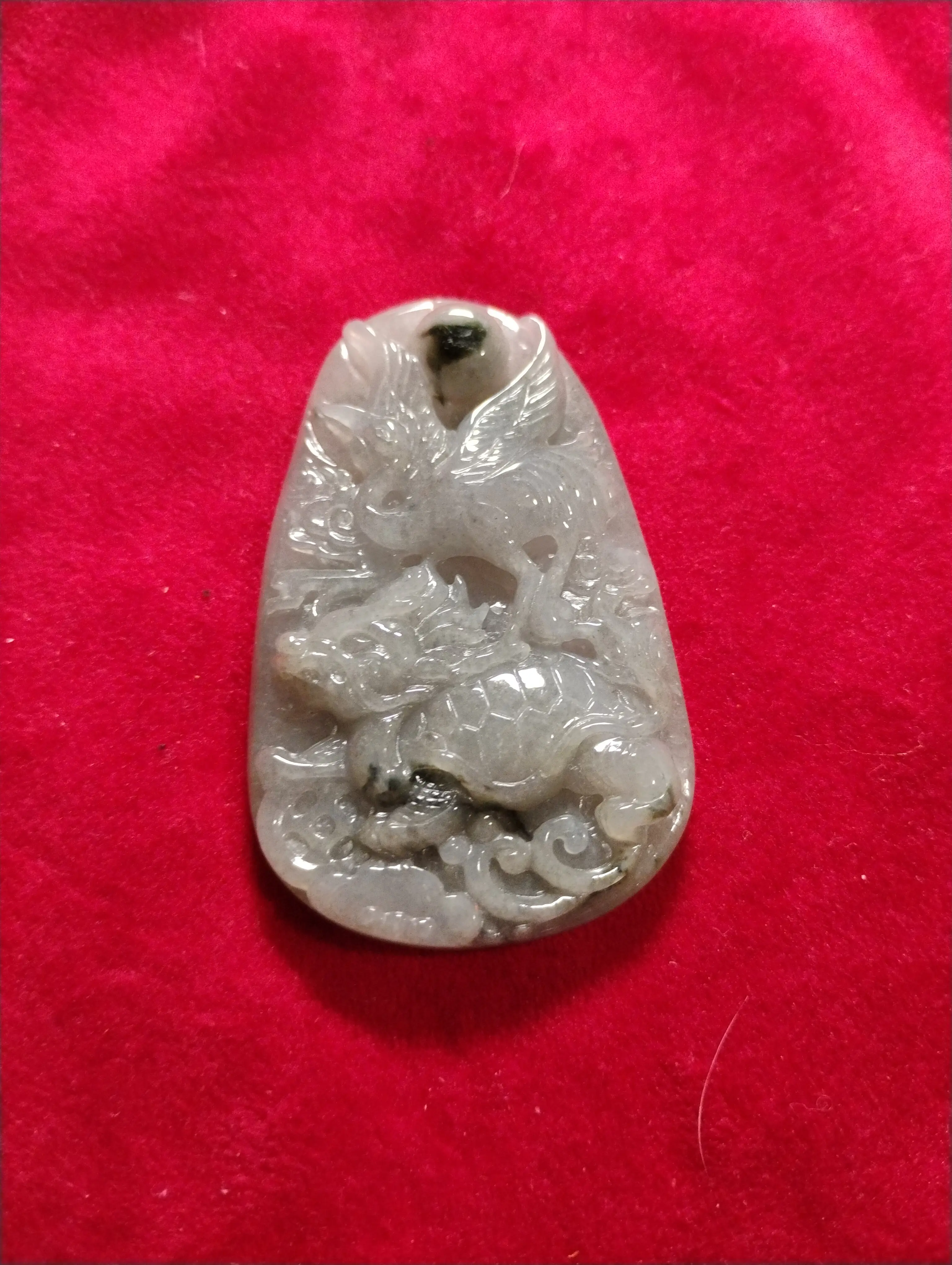 Natural Grade A Jadeite Jade Crane on Dragon Tortoise – CERTIFIED (160ct)