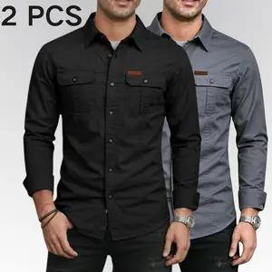Men’s long-sleeve work shirt, outdoor casual multifunctional top two-piece set