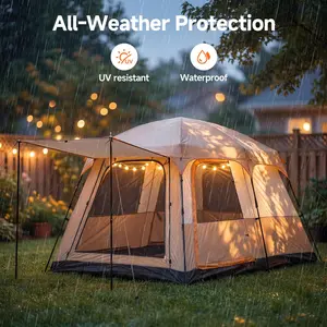 4-6 person family camping tent, waterproof fabric, ventilated and insect-proof, straight walls and high roof, spacious and not oppressive, easy to set up, suitable for camping, picnics, hiking and family gatherings.